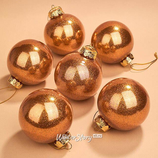 Елочные ПЭТ шары Albertine - Shiny Orange 8 см, 6 шт, пластик Winter Deco