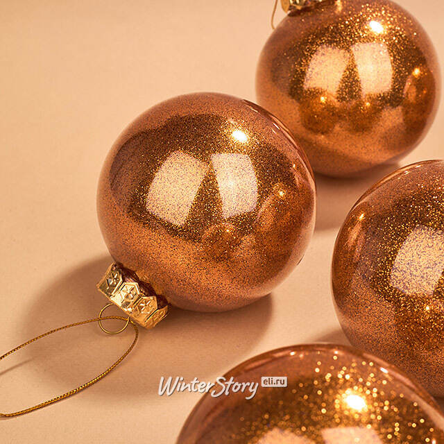 Елочные ПЭТ шары Albertine - Shiny Orange 8 см, 6 шт, пластик Winter Deco