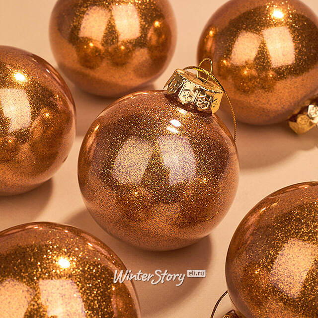 Елочные ПЭТ шары Albertine - Shiny Orange 8 см, 6 шт, пластик Winter Deco