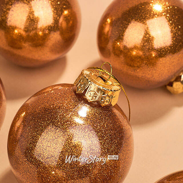 Елочные ПЭТ шары Albertine - Shiny Orange 8 см, 6 шт, пластик Winter Deco