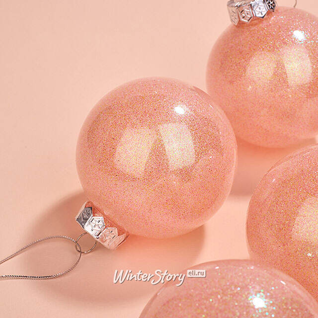 Елочные ПЭТ шары Albertine - Sugar Peach 8 см, 6 шт, пластик Winter Deco