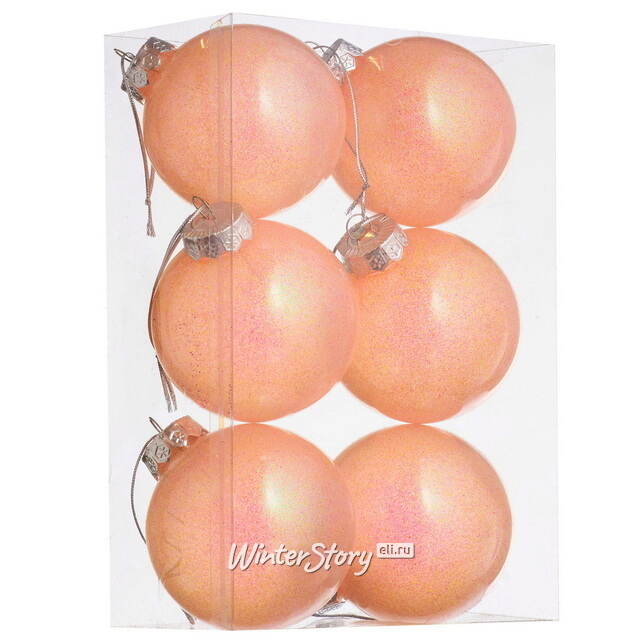 Елочные ПЭТ шары Albertine - Sugar Peach 8 см, 6 шт, пластик Winter Deco