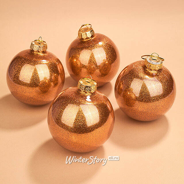 Елочные ПЭТ шары Albertine - Shiny Orange 10 см, 4 шт, пластик Winter Deco