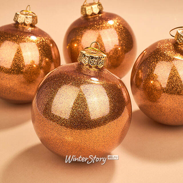 Елочные ПЭТ шары Albertine - Shiny Orange 10 см, 4 шт, пластик Winter Deco