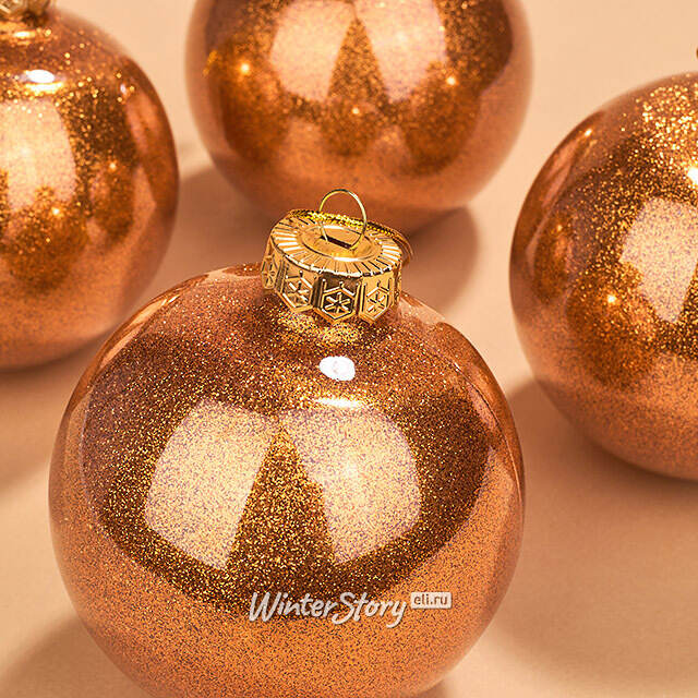 Елочные ПЭТ шары Albertine - Shiny Orange 10 см, 4 шт, пластик Winter Deco