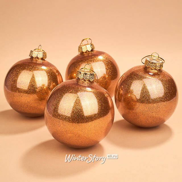 Елочные ПЭТ шары Albertine - Shiny Orange 10 см, 4 шт, пластик Winter Deco