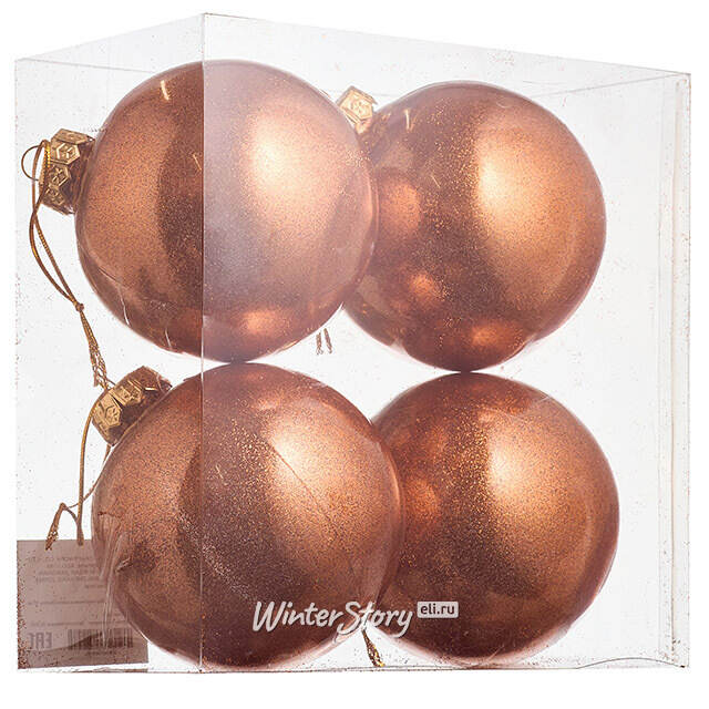 Елочные ПЭТ шары Albertine - Shiny Orange 10 см, 4 шт, пластик Winter Deco