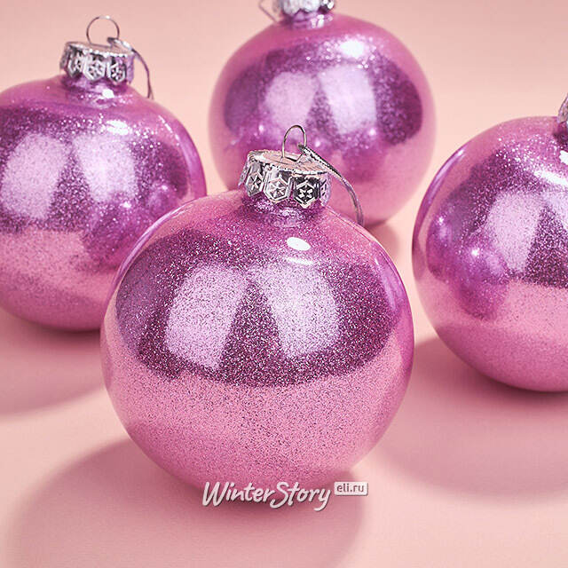 Елочные ПЭТ шары Albertine - Orchid Shine 10 см, 4 шт, пластик Winter Deco