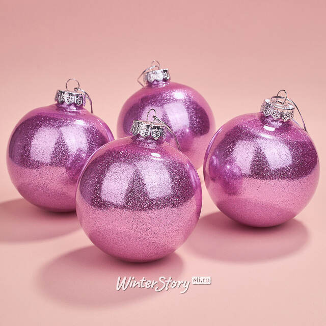 Елочные ПЭТ шары Albertine - Orchid Shine 10 см, 4 шт, пластик Winter Deco