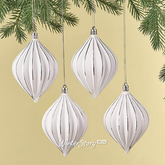 Елочные игрушки Glacerae 12 см серебряный, 4 шт, пластик Winter Deco