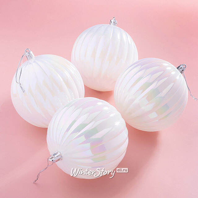 Елочные шары Volistra 10 см белый перламутр, 4 шт, пластик Winter Deco