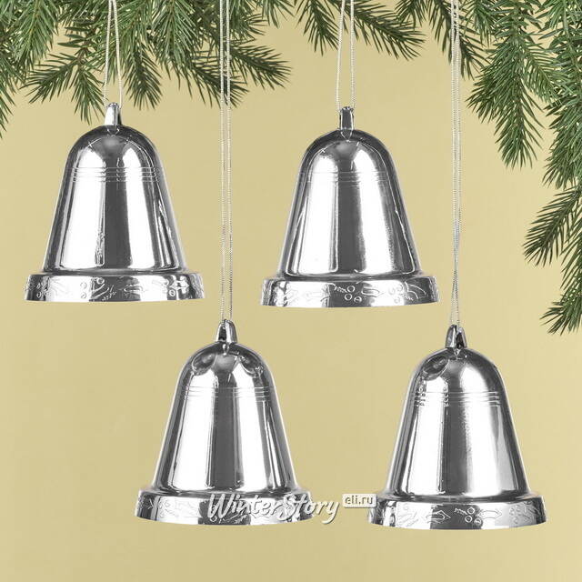 Елочная игрушка Колокольчик Xmas Peal 10 см серебряный, 4 шт, пластик Winter Deco