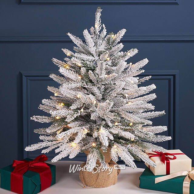 Елка настольная 60 см Вальделиз, заснеженная 60 см, 50 LED ламп, контроллер, на батарейках, ЛИТАЯ 100% Winter Deco