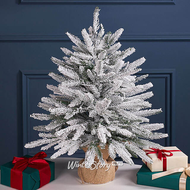 Елка настольная 60 см Вальделиз, заснеженная 60 см, 50 LED ламп, контроллер, на батарейках, ЛИТАЯ 100% Winter Deco
