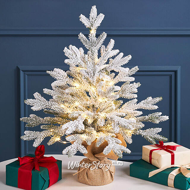 Елка настольная с гирляндой 55 см Сноу Шарм, заснеженная, 80 теплых белых LED ламп, на батарейках, ЛИТАЯ 100% Winter Deco