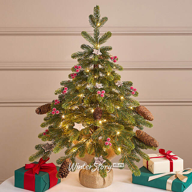 Елка настольная с лампочками 70 см Форест Бьюти, 100 теплых белых LED ламп, контроллер, ЛИТАЯ 100% Winter Deco
