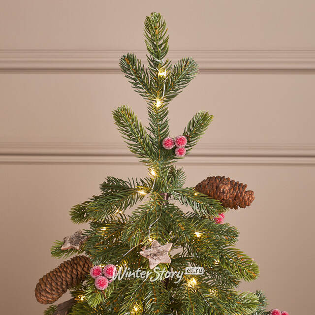 Елка настольная с лампочками 50 см Форест Бьюти, 50 теплых белых LED ламп, на батарейках, с ягодами и шишками, ЛИТАЯ 100% Winter Deco