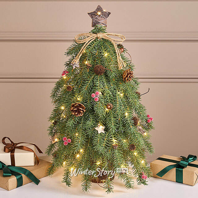 Елка настольная с гирляндой Грэйс 55 см, 80 теплых белых LED ламп, контроллер, на батарейках, ЛИТАЯ 100% Winter Deco
