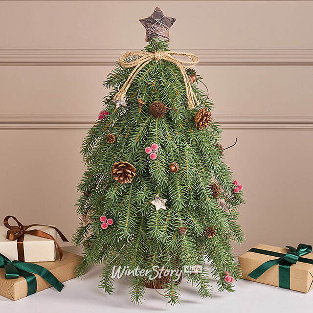 Елка настольная с гирляндой Грэйс 55 см, 80 теплых белых LED ламп, контроллер, на батарейках, ЛИТАЯ 100% Winter Deco