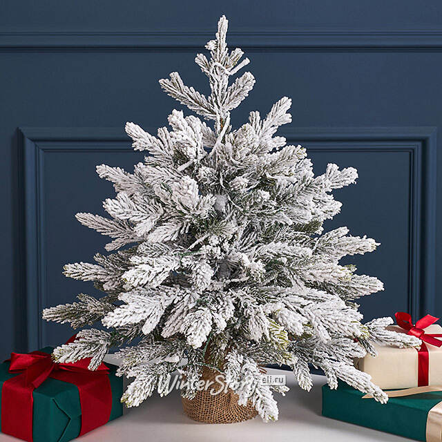 Елка настольная с гирляндой 45 см Вербье, заснеженная, 30 LED ламп, контроллер, на батарейках, ЛИТАЯ 100% Winter Deco