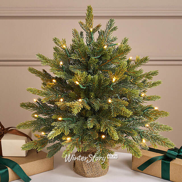 Елка настольная с гирляндой 45 см Вербье, 30 теплых белых LED ламп, контроллер, на батарейках, ЛИТАЯ 100% Winter Deco