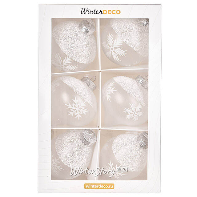 Елочные ПЭТ шары Eterna: Dance of Snow Charms 8 см, 6 шт Winter Deco