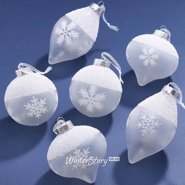 Елочные ПЭТ шары Eterna: Dance of Snow Charms 8 см, 6 шт Winter Deco