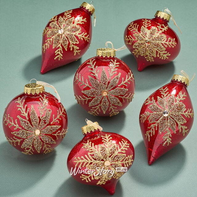 Елочные ПЭТ шары Eterna: Claret Snowlace 10 см, 6 шт Winter Deco