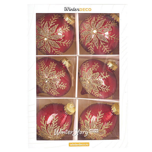 Елочные ПЭТ шары Eterna: Claret Snowlace 10 см, 6 шт Winter Deco