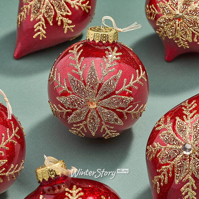 Елочные ПЭТ шары Eterna: Claret Snowlace 10 см, 6 шт Winter Deco