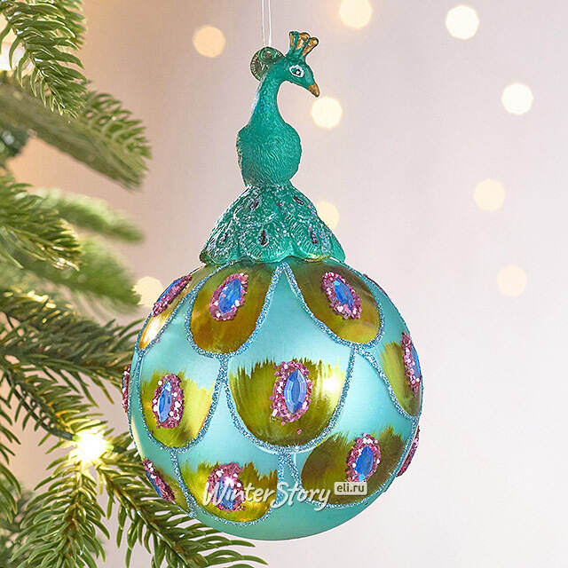 Елочная игрушка Павлин Арриго - Baziano 14 см в подарочной коробке, стекло Winter Deco