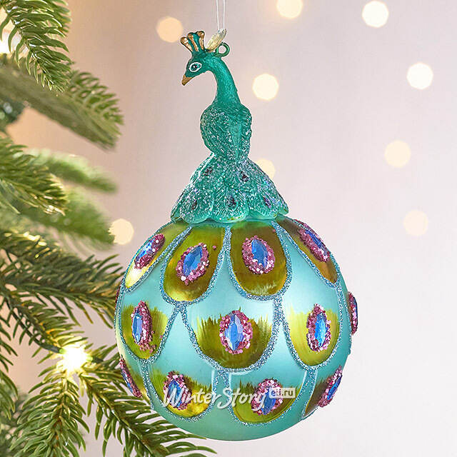 Елочная игрушка Павлин Арриго - Baziano 14 см в подарочной коробке, стекло Winter Deco