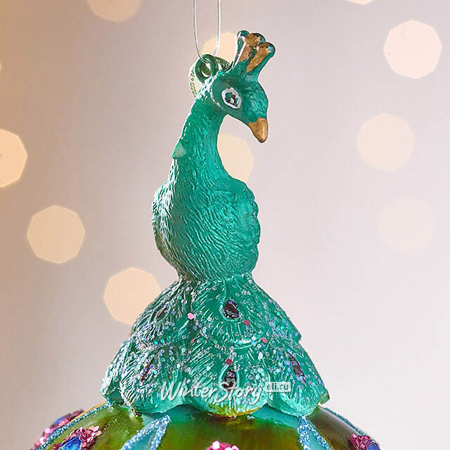 Елочная игрушка Павлин Арриго - Baziano 14 см в подарочной коробке, стекло Winter Deco