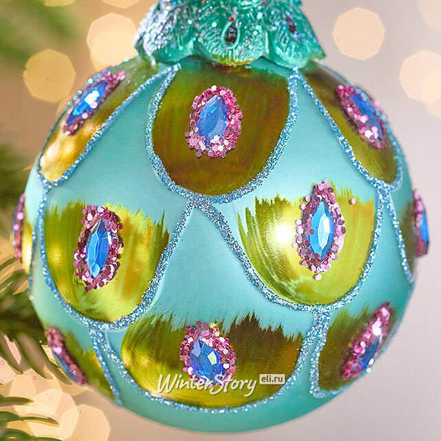 Елочная игрушка Павлин Арриго - Baziano 14 см в подарочной коробке, стекло Winter Deco