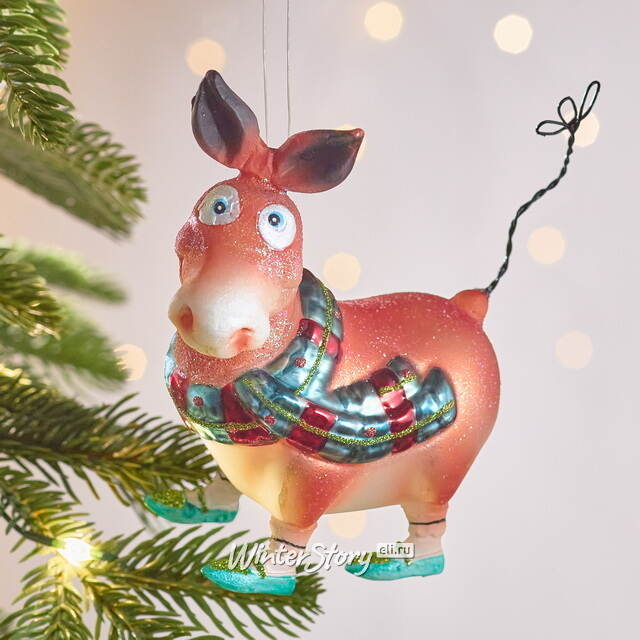 Елочная игрушка Ослик Вэнни - Anjera 12 см в подарочной коробке, стекло Winter Deco