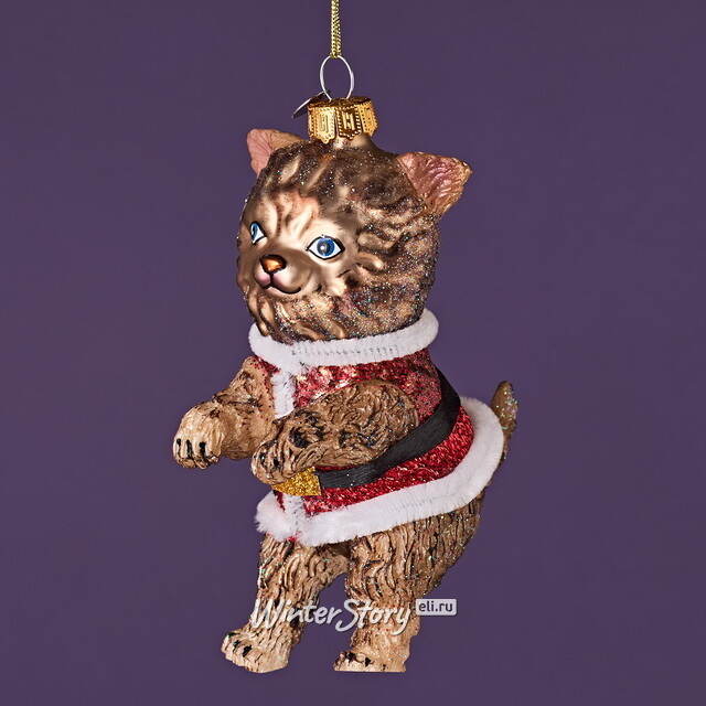 Елочная игрушка Кот Гаспар в жилетке 12 см в подарочной коробке, стекло Winter Deco