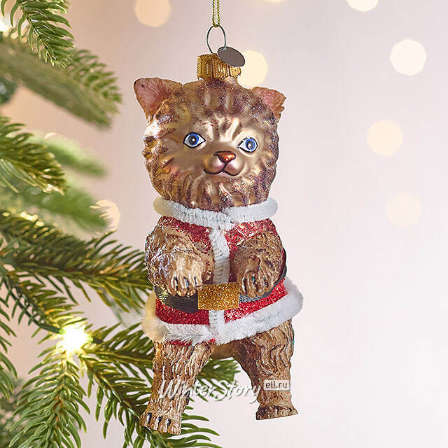 Елочная игрушка Кот Гаспар в жилетке 12 см в подарочной коробке, стекло Winter Deco