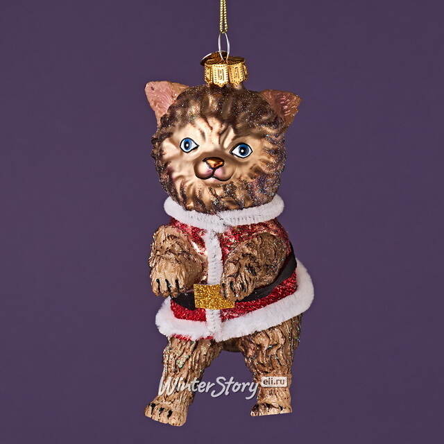 Елочная игрушка Кот Гаспар в жилетке 12 см в подарочной коробке, стекло Winter Deco