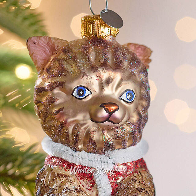 Елочная игрушка Кот Гаспар в жилетке 12 см в подарочной коробке, стекло Winter Deco