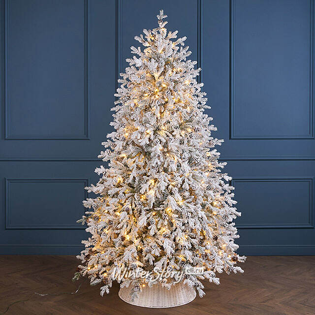 Искусственная елка с лампочками Кедровая заснеженная 240 см, 450 теплых белых LED ламп, ЛИТАЯ + ПВХ Winter Deco