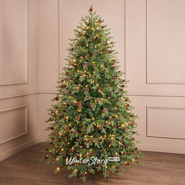 Искусственная елка с лампочками Кедровая с шишками 120 cм, 130 теплых белых LED ламп, ЛИТАЯ + ПВХ  Winter Deco