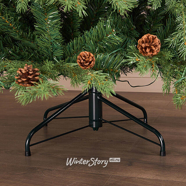 Искусственная елка с лампочками Кедровая с шишками 120 cм, 130 теплых белых LED ламп, ЛИТАЯ + ПВХ  Winter Deco