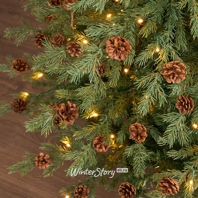 Искусственная елка с лампочками Кедровая с шишками 120 cм, 130 теплых белых LED ламп, ЛИТАЯ + ПВХ  Winter Deco