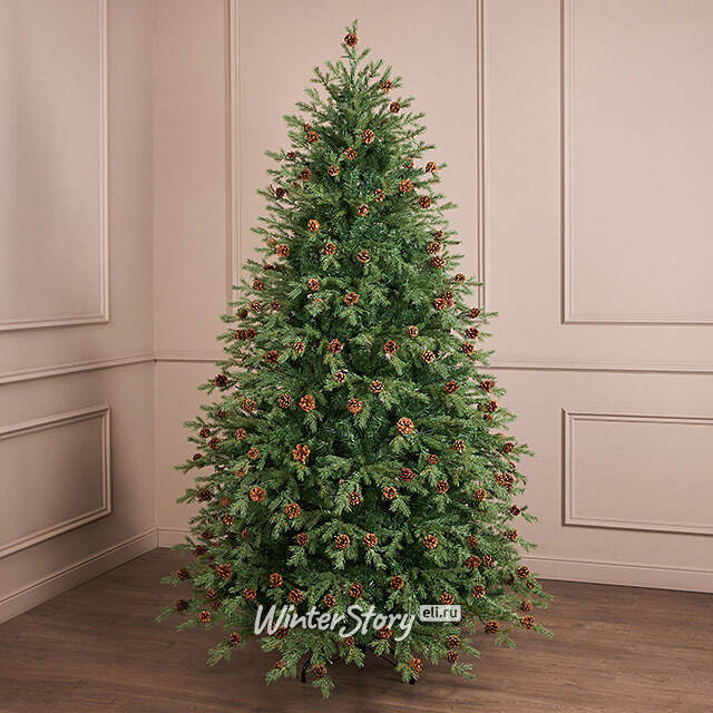 Искусственная елка с лампочками Кедровая с шишками 120 cм, 130 теплых белых LED ламп, ЛИТАЯ + ПВХ  Winter Deco