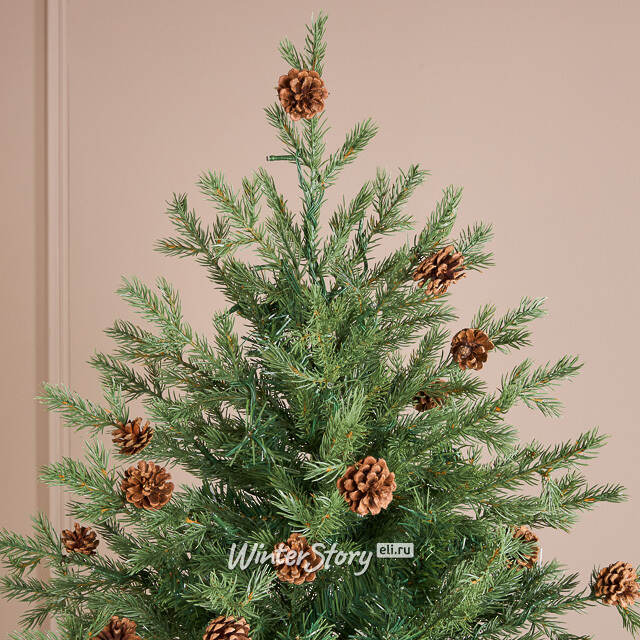 Искусственная елка с лампочками Кедровая с шишками 120 cм, 130 теплых белых LED ламп, ЛИТАЯ + ПВХ  Winter Deco