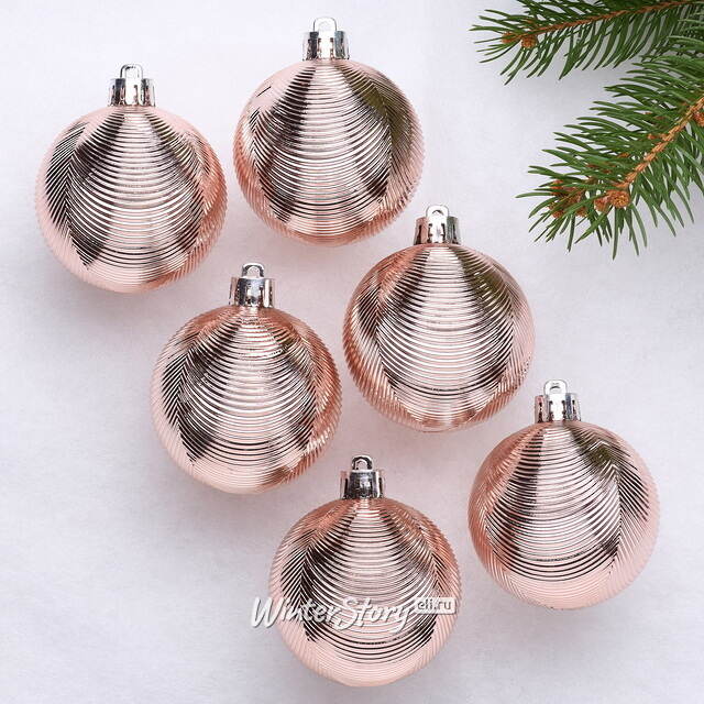Елочные шары Victorian Glow - Pink Bud Charm 6 см, 6 шт, пластиковые Winter Deco