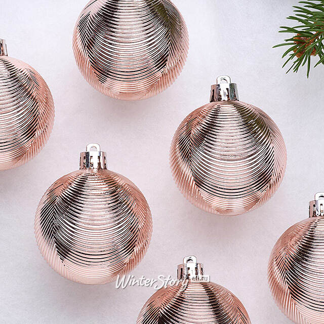 Елочные шары Victorian Glow - Pink Bud Charm 6 см, 6 шт, пластиковые Winter Deco