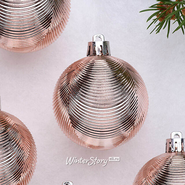 Елочные шары Victorian Glow - Pink Bud Charm 6 см, 6 шт, пластиковые Winter Deco