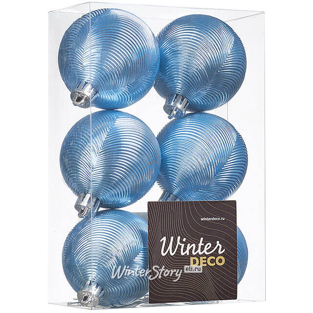 Елочные шары Victorian Glow - Sky Blue Charm 6 см, 6 шт, пластиковые Winter Deco