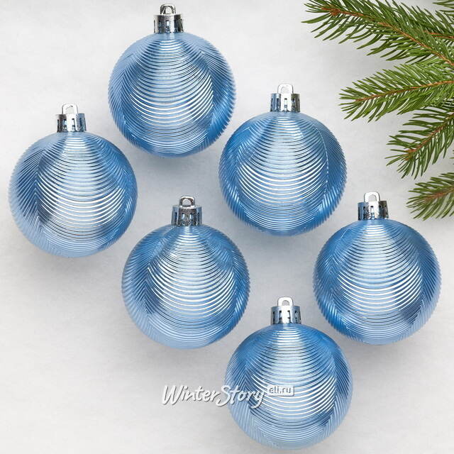 Елочные шары Victorian Glow - Sky Blue Charm 6 см, 6 шт, пластиковые Winter Deco